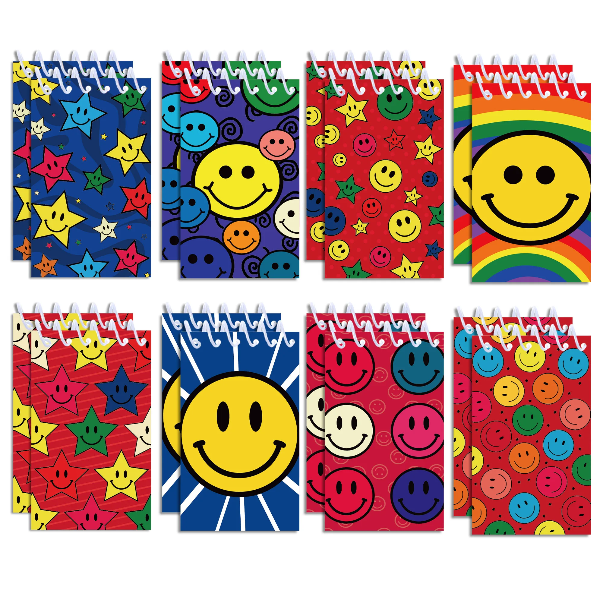 8/16/24pc Smiling Face Theme Mini Spiral Pocket Notebooks Memo Pad Coil Booklet Notepads For Office Stationery School Diaries