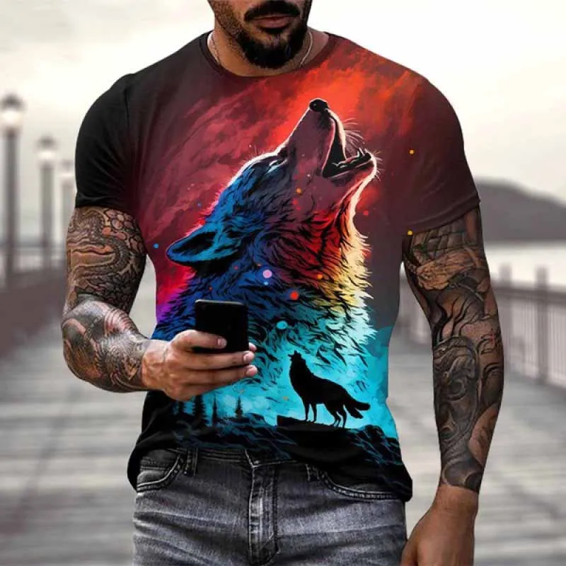 الحيوان الذئب ثلاثية الأبعاد طباعة قمصان رجالية الهيب هوب قصيرة الأكمام تي شيرت الشارع المتضخم Y2K Harajuku بلايز المرأة القمصان الاطفال التي شيرت