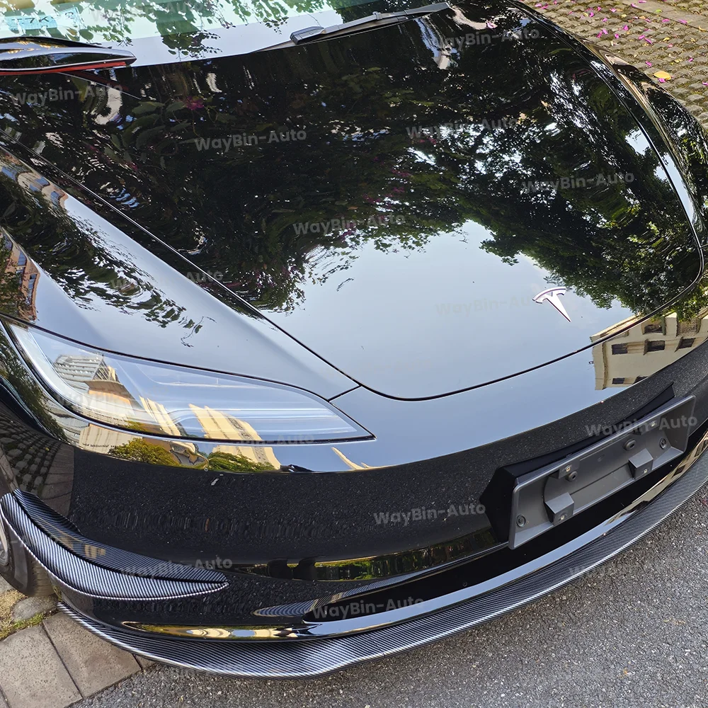 Przednia warga do Tesla Model 3 Highland 2024 FDC Sport Przednia osłona Spoiler ABS Czarny karbon Zestawy karoserii Akcesoria samochodowe — zdjęcie 6