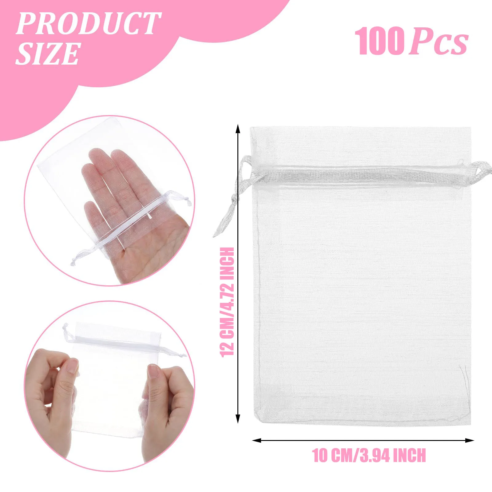 100 szt. Torebek z organzy na prezenty świąteczne, woreczki ze sznurkiem do pakowania biżuterii, na cukierki, woreczki na biżuterię, woreczki na prezenty ślubne, woreczki z organzy