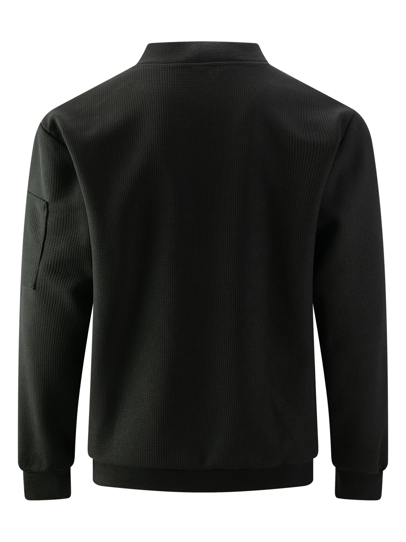 Herrenjacke aus Waffelstrick mit geripptem Baseballkragen, lässige Fliegerjacke mit durchgehendem Reißverschluss, mit Reißverschlussmanschetten und Taschen, lässiger Stil. – Detail 10