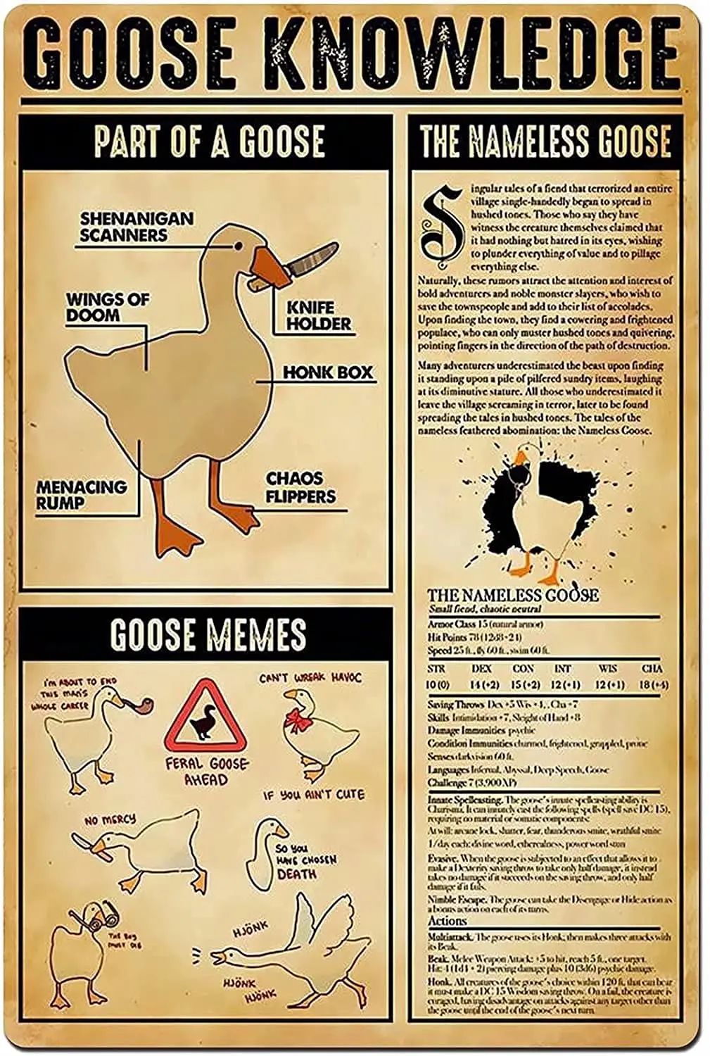 

Goose Knowledge Metal Tin Sign Retro Kitchen Garden Restaurant Farm Shopping Mall Bar Cafe Man Cave Farm Wall Decoration Iron Pa