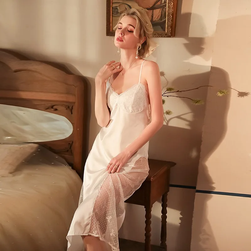 

Женский домашний комплект для сна: платье-комбинация, халат, комплект из двух предметов, водорастворимая цветочная сетка, кружевные вставки, длинная одежда для дома