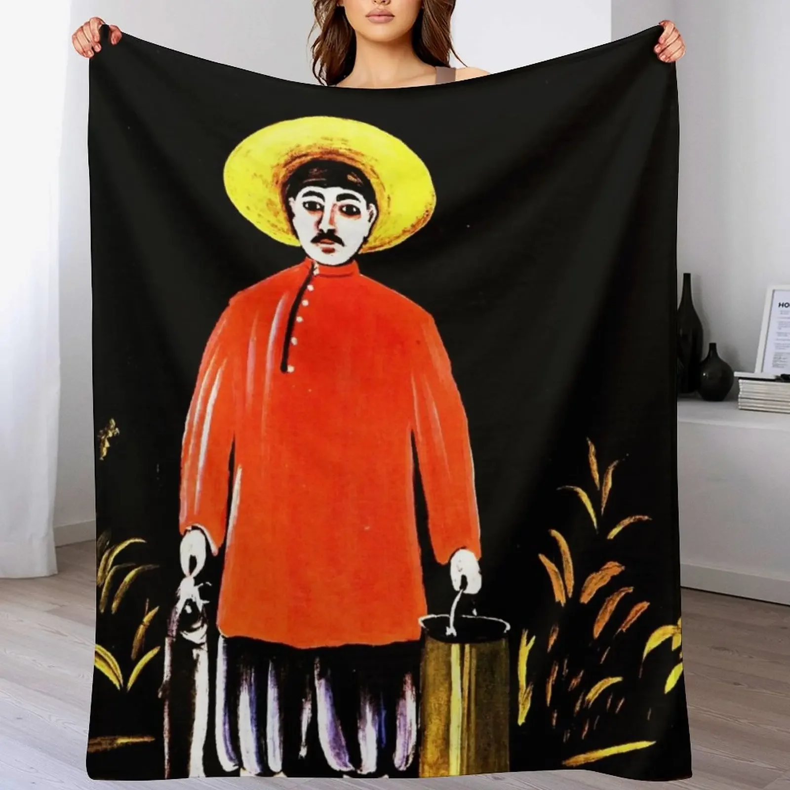 

Fisherman in a Red Shirt, Niko Pirosmani, 1908, Reproduction, Naive Art Throw Blanket Hair Hairy Tourist Blankets