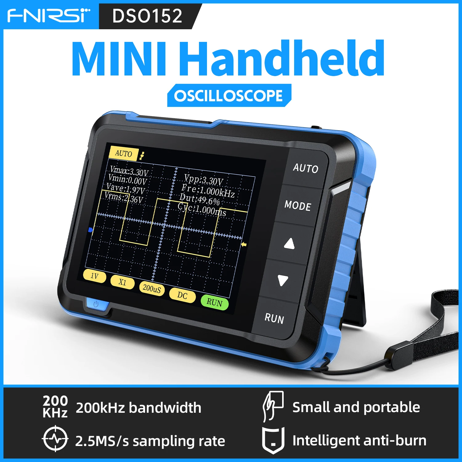 FNIRSI DSO152 Mini Handheld Digital Oscilloscope 2-IN-1 200KHz Bandwidth 2.5MS/s Portable Electronic Repair Tool