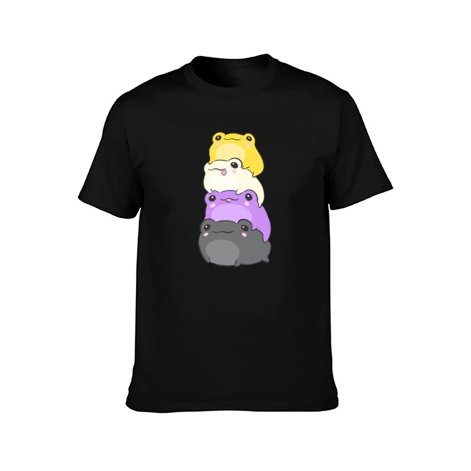 Nonbinary Pride Frog - Cute Kawaii Aesthetic Frog - Subtle Non-Binary Enby NB Pride Flag Colors Frog Pile T-Shirt, 100% Cotton