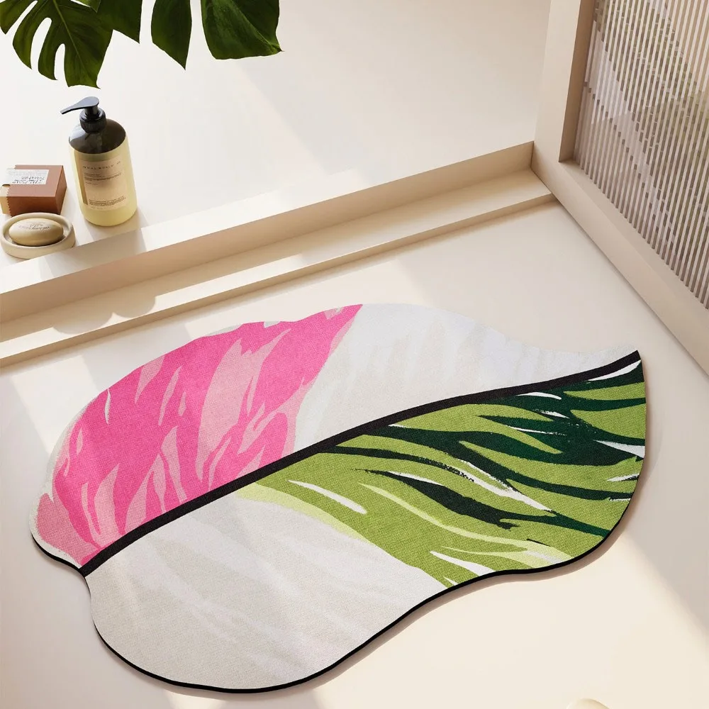 Dopamine Floor Mat Non-Slip Irregular Shaped Leaves Doormat Quick-drying Water-absorbing Bathroom Mat
