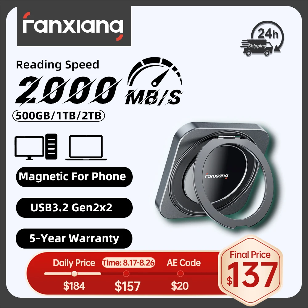 Fanxiang PS2006 Portable External SSD 2000MB/s 1TB/2TB Magnetic Hard Disk USB3.2 Gen2x2 Solid State Drive For Phone Windows PC
