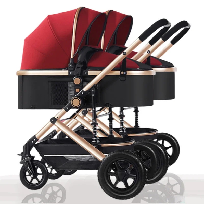 High Landscape Twin Strollers Two-way seat and lie down Lightweight folding rubber wheels Convenient travel