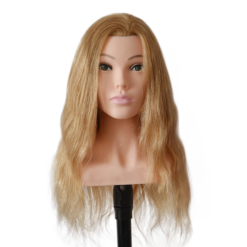 Hight Grade 100% Human Hair Mannequin Head with Shoulders for Cosmetology Practice Curled Straighten Professional Training Head