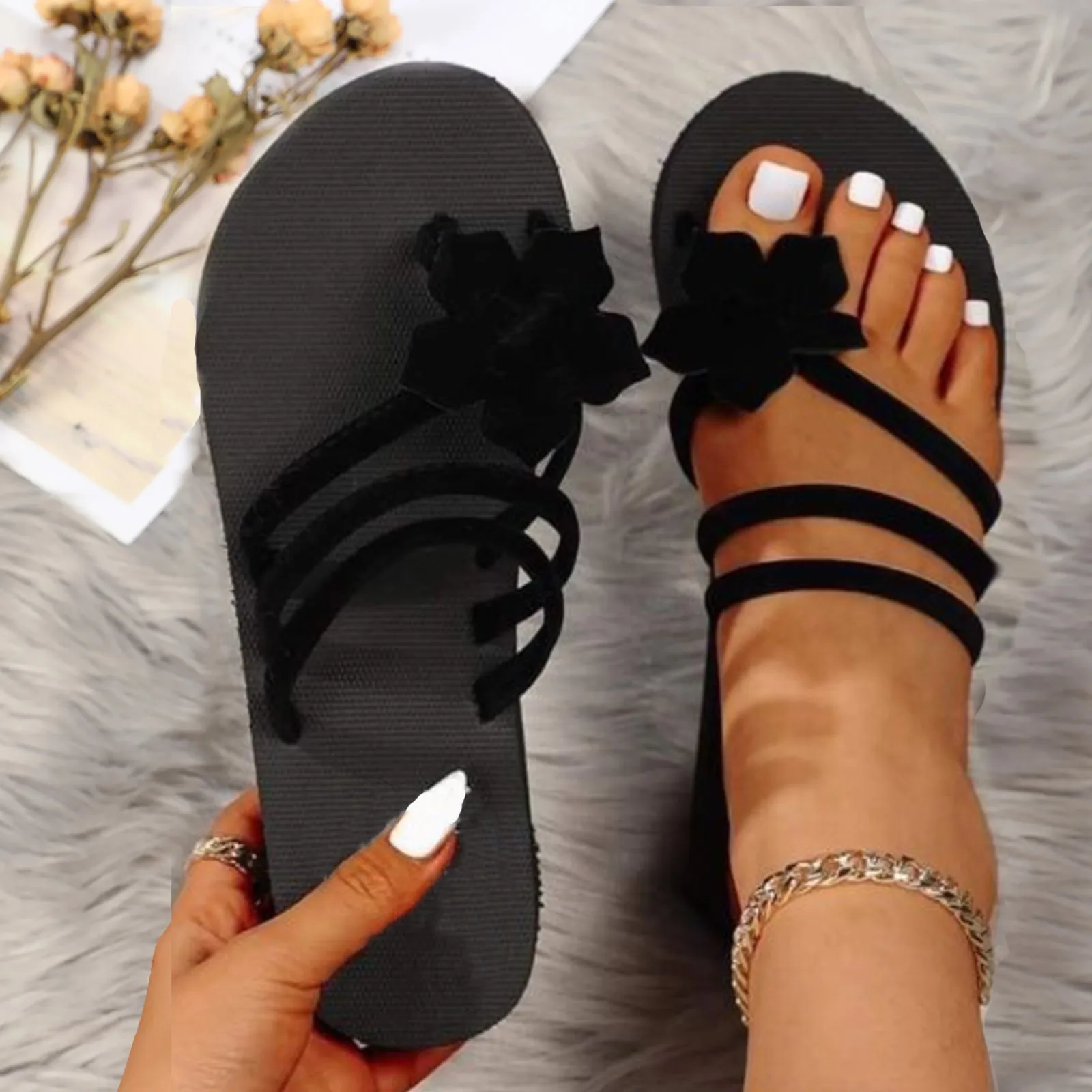 2023 Women Slippers Outdoor Light Weight Cool Shoes Ladies Flat Flip-flop Black Non-slip Basic Home Sandals  Sandale Femme