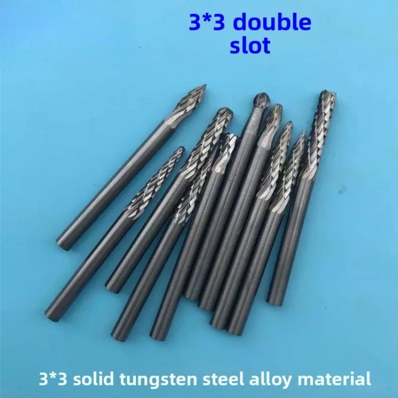 3mm Shank Carbide Grinding Bit Set / Hard Alloy Rotary Burr / Electric Grinder Bits for Wood Carving & Metal Grinding Milling