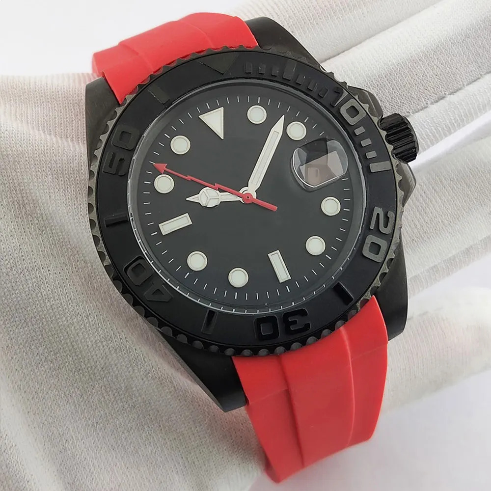 40 مللي متر NH35 حافظة رجالية حافظة من الفولاذ المقاوم للصدأ الياقوت الزجاج تاريخ مقاوم للماء NH35 حركة حزام مطاطي ساعة اكسسوارات #4