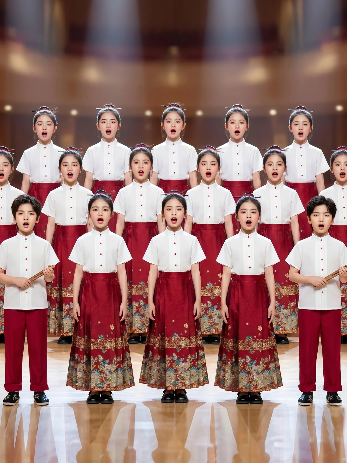 

Children's Performance Outfit Hanfu Style Red Graduation Patriotic Recitation Primary School Student Speech Costume