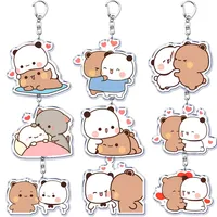 Super Cute Couple White and Grey Couple Bear Acrylic Keychains Ring for Accessories Bag Pendant Key Chain Jewelry Fan Love Gifts