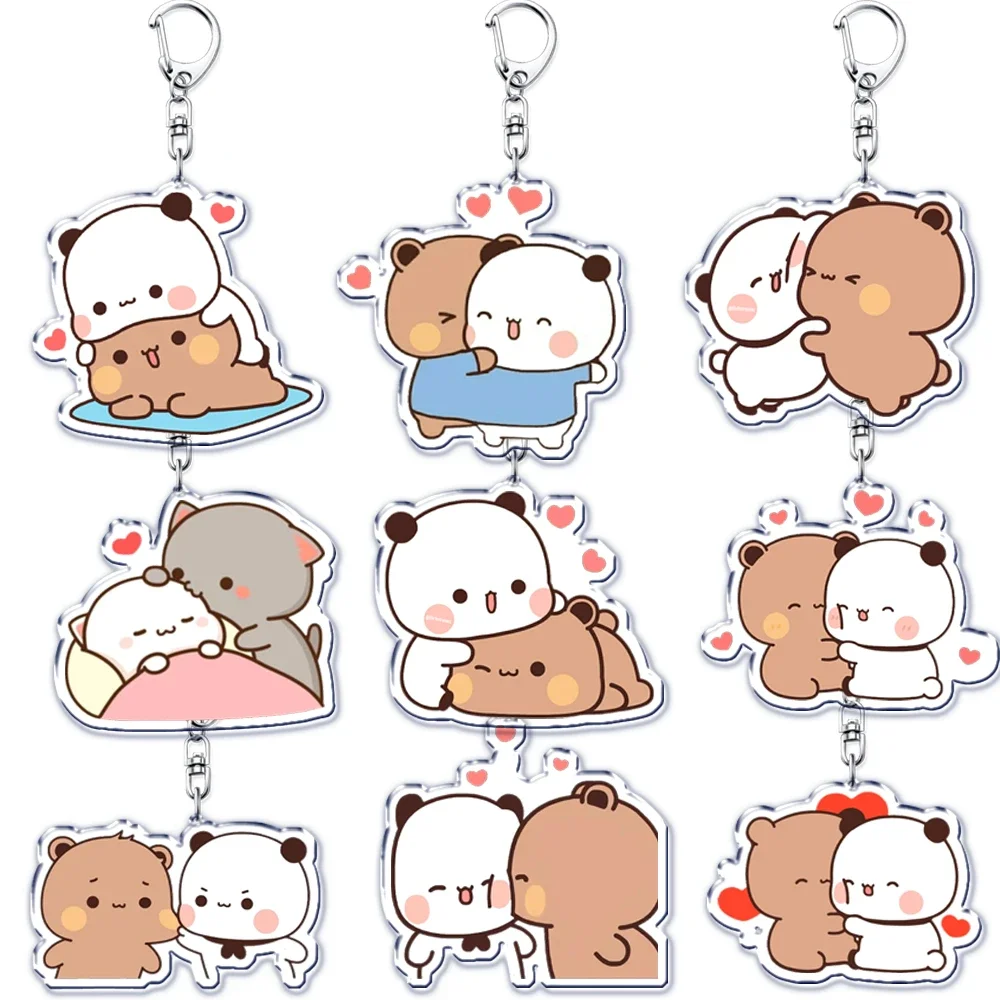 Super Cute Couple White and Grey Couple Bear Acrylic Keychains Ring for Accessories Bag Pendant Key Chain Jewelry Fan Love Gifts