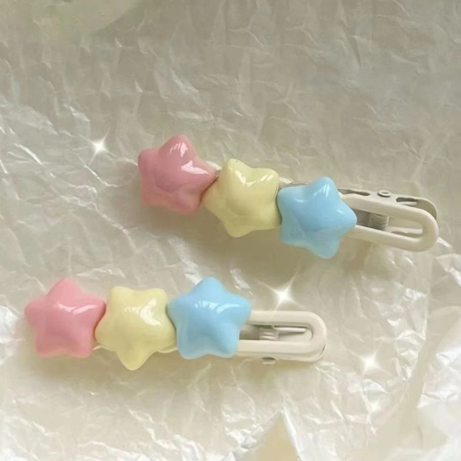 귀여운 노란색 핑크 별 머리핀 달콤한 바레트 소녀 오각형 덕빌 클립, 머리 장식 사이드 클립, 어린이 헤어 액세서리, Y2k, 1 개