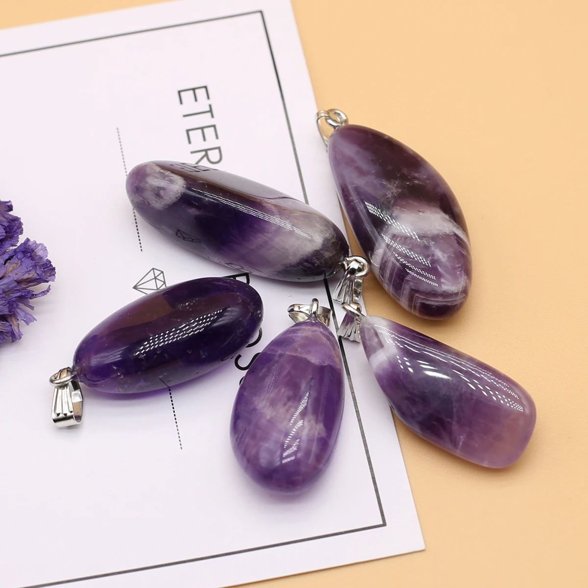 5pcs 15x25mm Natural Stone Pendants Irregular Polished Amethyst for Jewelry Making DIY Women Necklace Earring Accessories