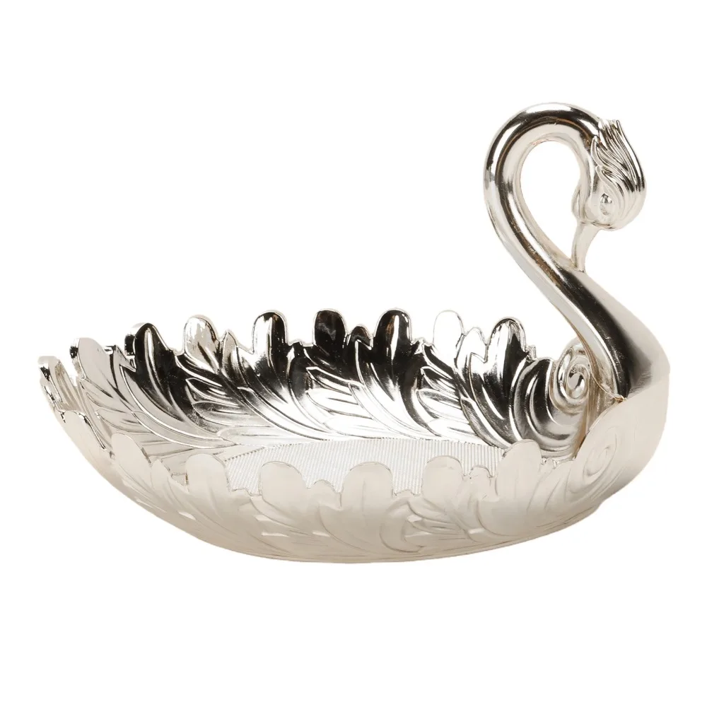 Zinc Alloy Candy Serving Tray Peacock Shape Oval Fruits Serving Bowl Embossed Detailing Raised Neck Serving Tray Dish Home Use