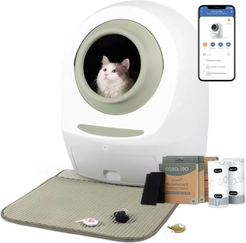 

Leo Loo Too Self-Cleaning Litter Box with Anti-Pinch Sensors, Odor Removal, Health Monitoring and Hands-Free App Control