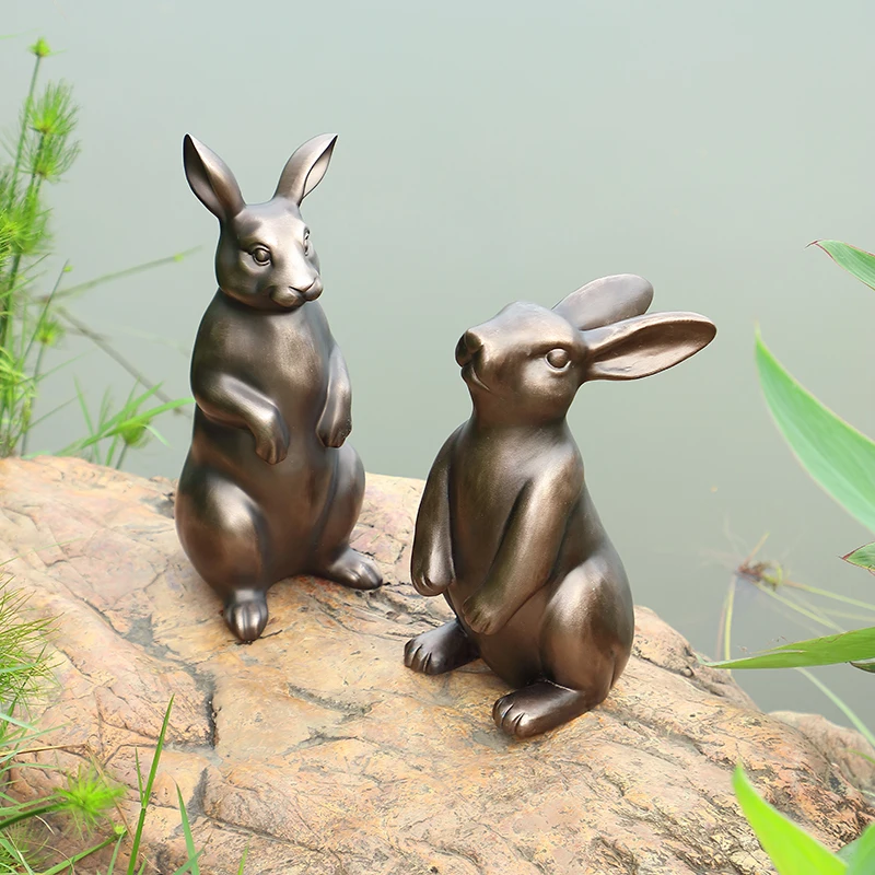 

Retro Old-Fashioned Copper-Colored Rabbit Ornaments, Outdoor Garden and Courtyard Decorative Sculptures, Creative Animal Landscape Ornaments