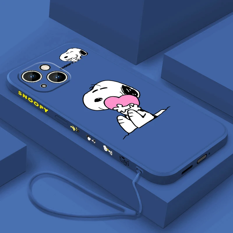 Мультяшный S-SnoopyS для Apple iPhone 15, 14, 13, 12, 11, XS, XR, X, 8, 7 Pro, Max Plus, мини-чехол для телефона с жидким левым шнуром