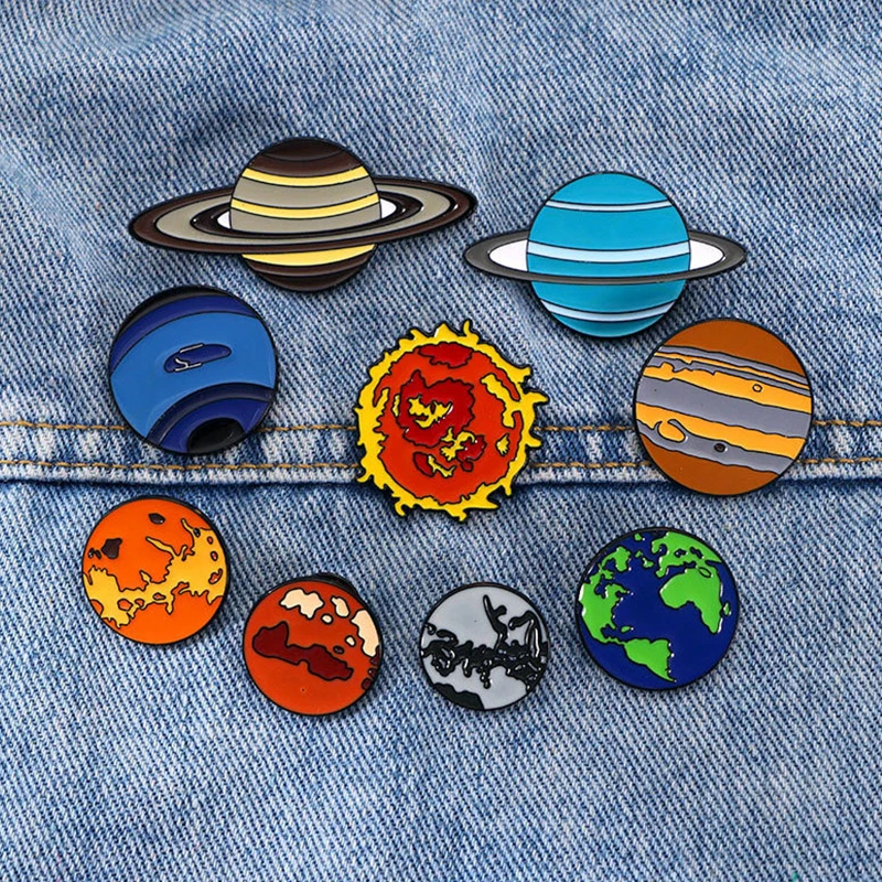Cartoon Solar System Planet-Shaped Badges, Cute Planet Series Alloy Pins, Accessories for Clothing and Bags, Gifts for Friends