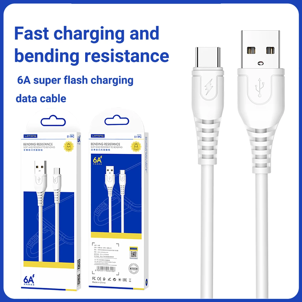 6A Fast Charging Cable Bending Resistance Data Cord Type C Micro USB Quick Charger Data Wire For Samsung Xiaomi Huawei OPPO Vivo