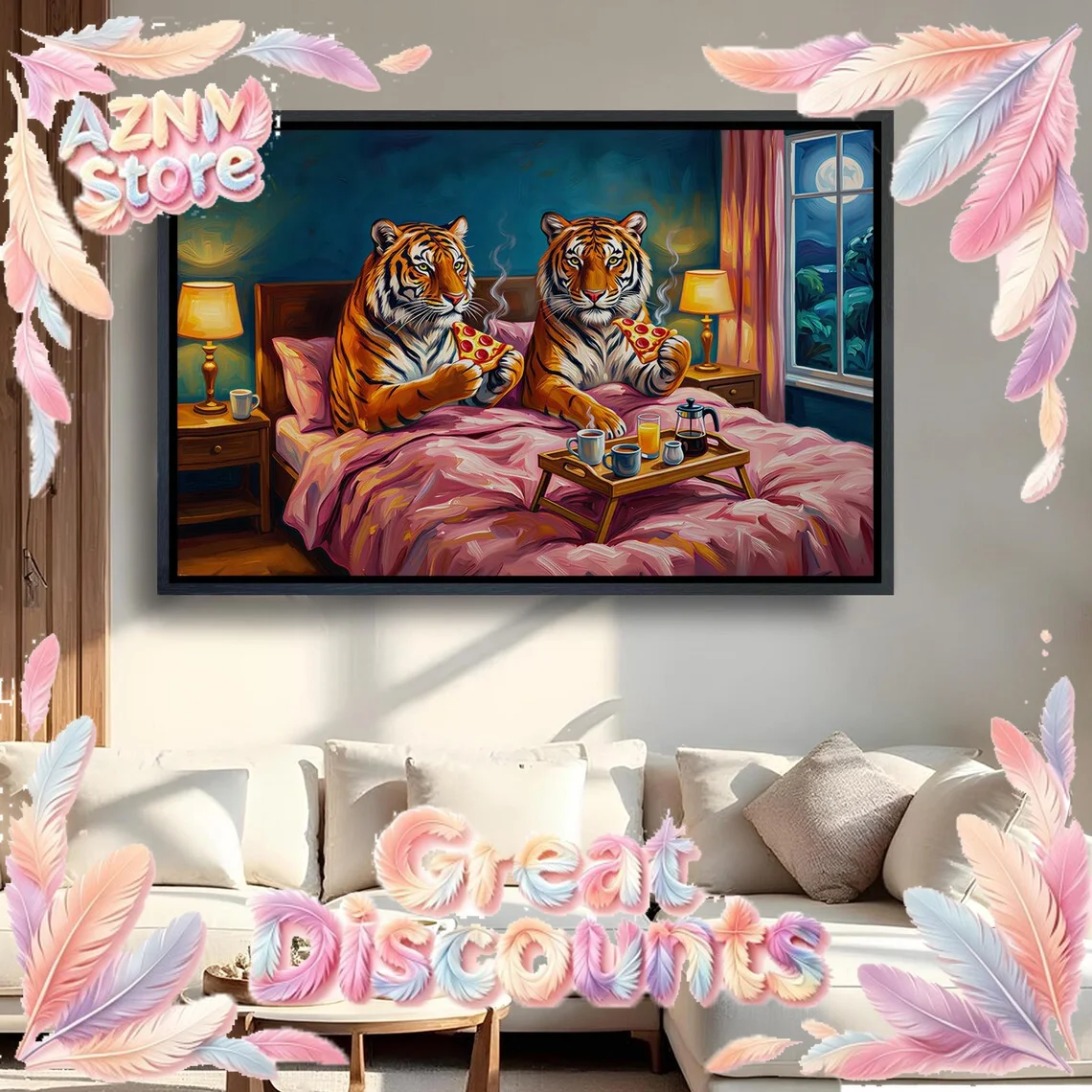 Wall Art Tiger Pizza wall art Print: Dopamine Decor Retro Wall Art Creativity Print, Large Printable Art  Print for Home room