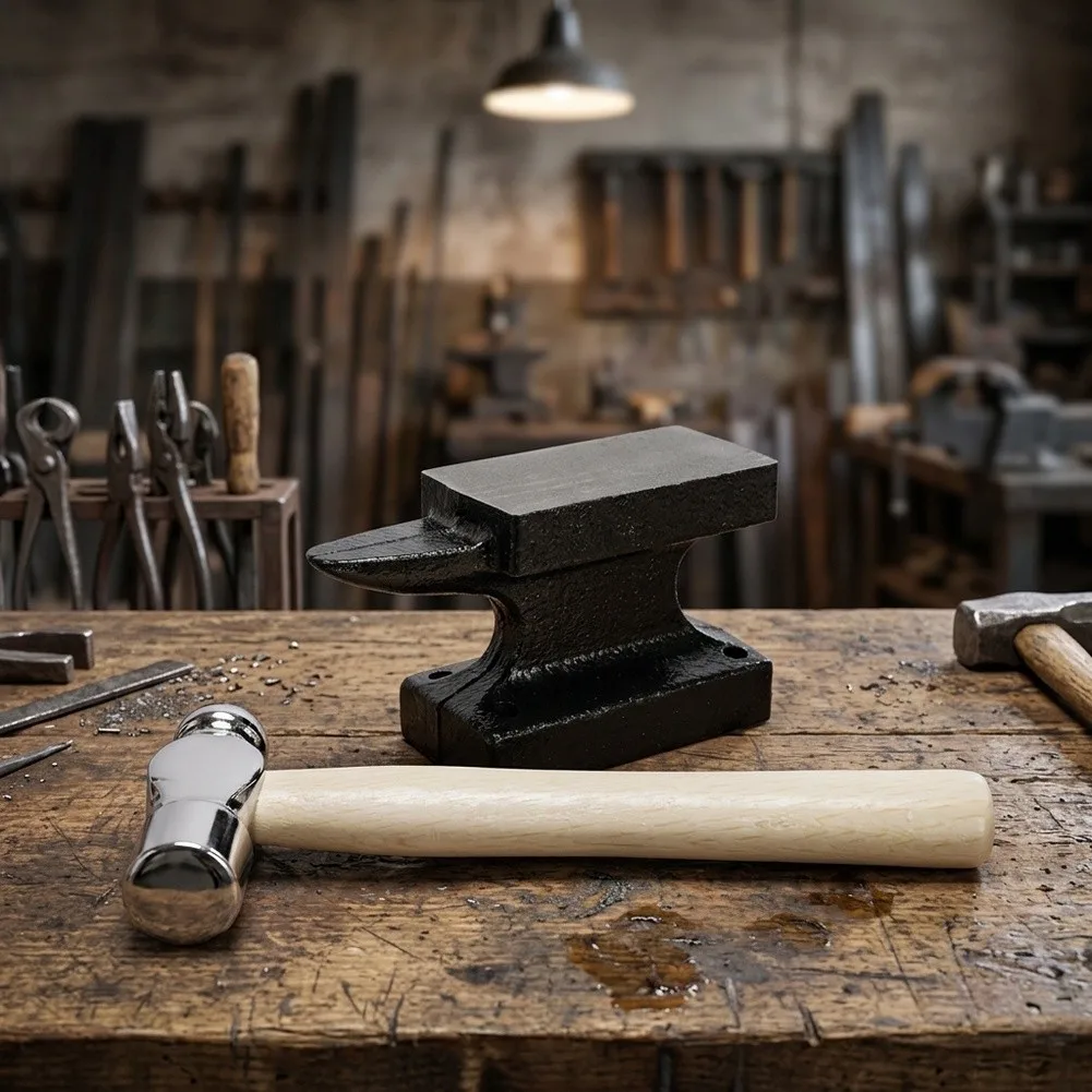 DIY Metal Craft Kit Cast Iron For Anvil 14x23x5cm and Ball Peen Hammer for Ring Making Wire Wrapping and Embossing