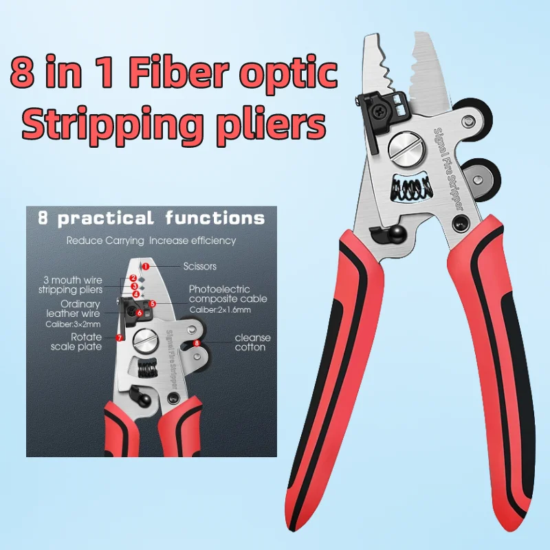 ZSQ-08 FTTH 8 in 1 Fiber Optic Stripping Pliers Optical Fiber Wire Stripper Multifunctional Fiber Optic Stripping Tool