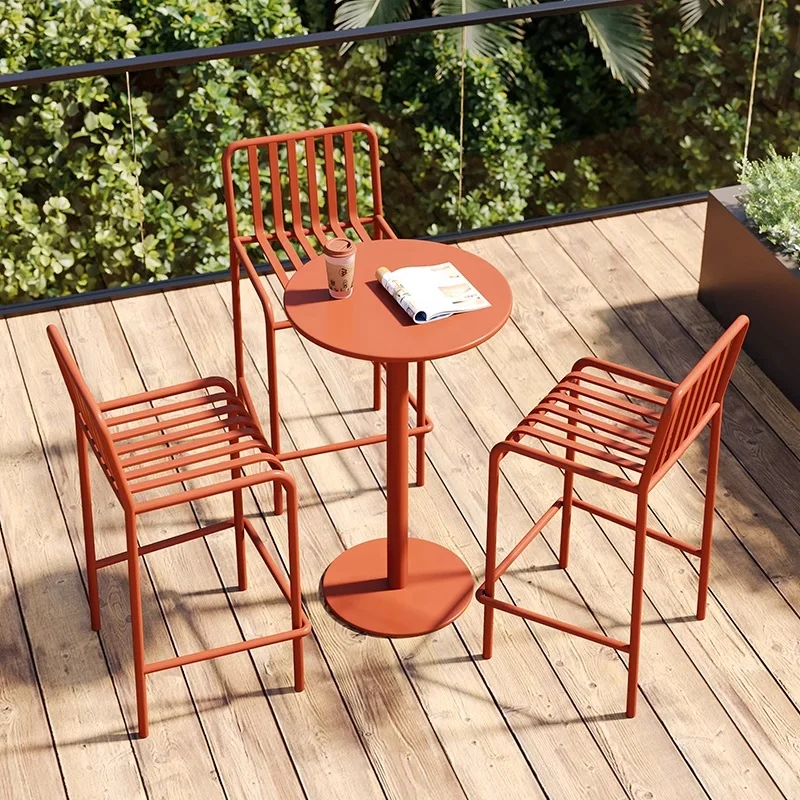 Modern outdoor creative high iron bar tables and chairs simple villa courtyard cafe balcony furniture set