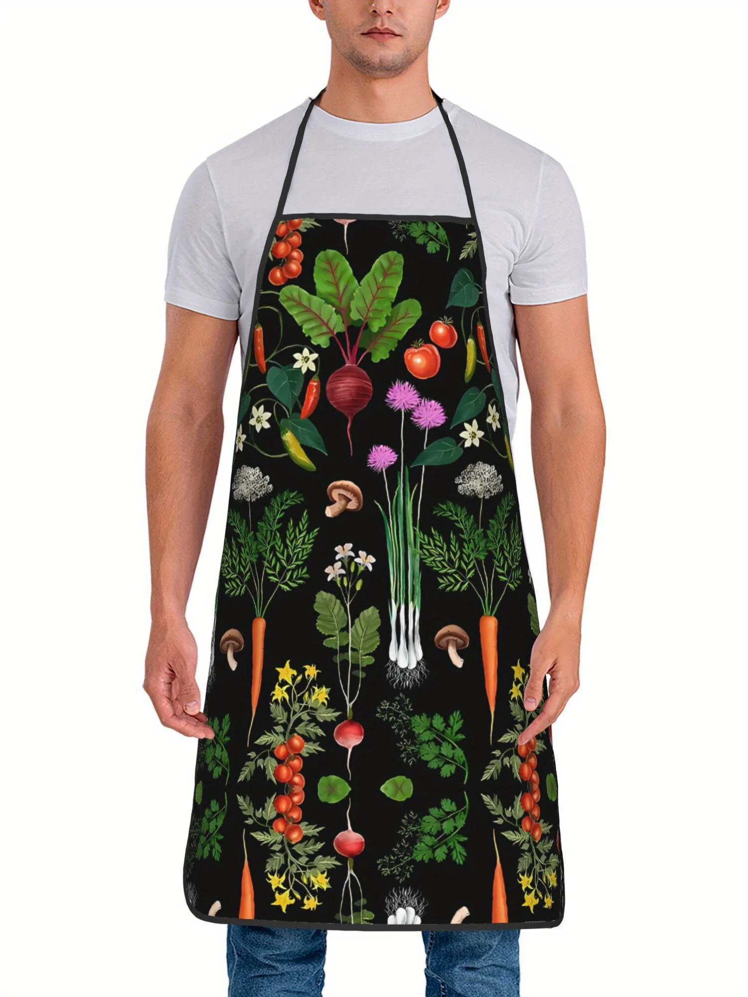 An apron with fruit and vegetable patterns is suitable for handicrafts, baking and kitchen cleaning, and is a perfect  gift.