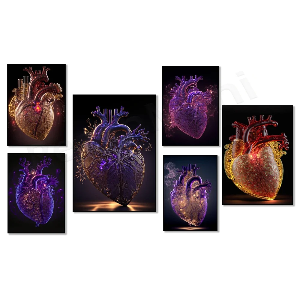 Human Heart Decor - Neon Effect Colors, Human Heart Anatomy Poster - Medical Art - Physiotherapy, Medical Office Decor