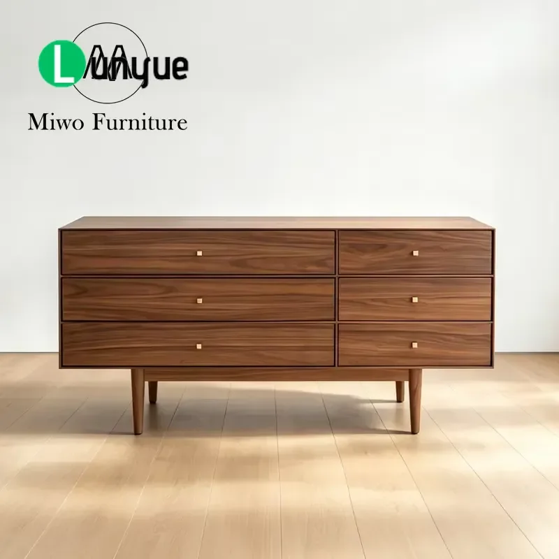 Modern Walnut 6 Drawer Dresser Freestanding Chest of Drawers Bedroom Storage Cabinet for Home Hotel Furniture Solid Wood