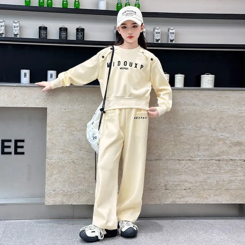 

Long Sleeve sweatshirt & wide leg Pant2025 teenager Gray girls Sport Suit winter spring Clothes Casual 4 8 10 11 12 Years Child