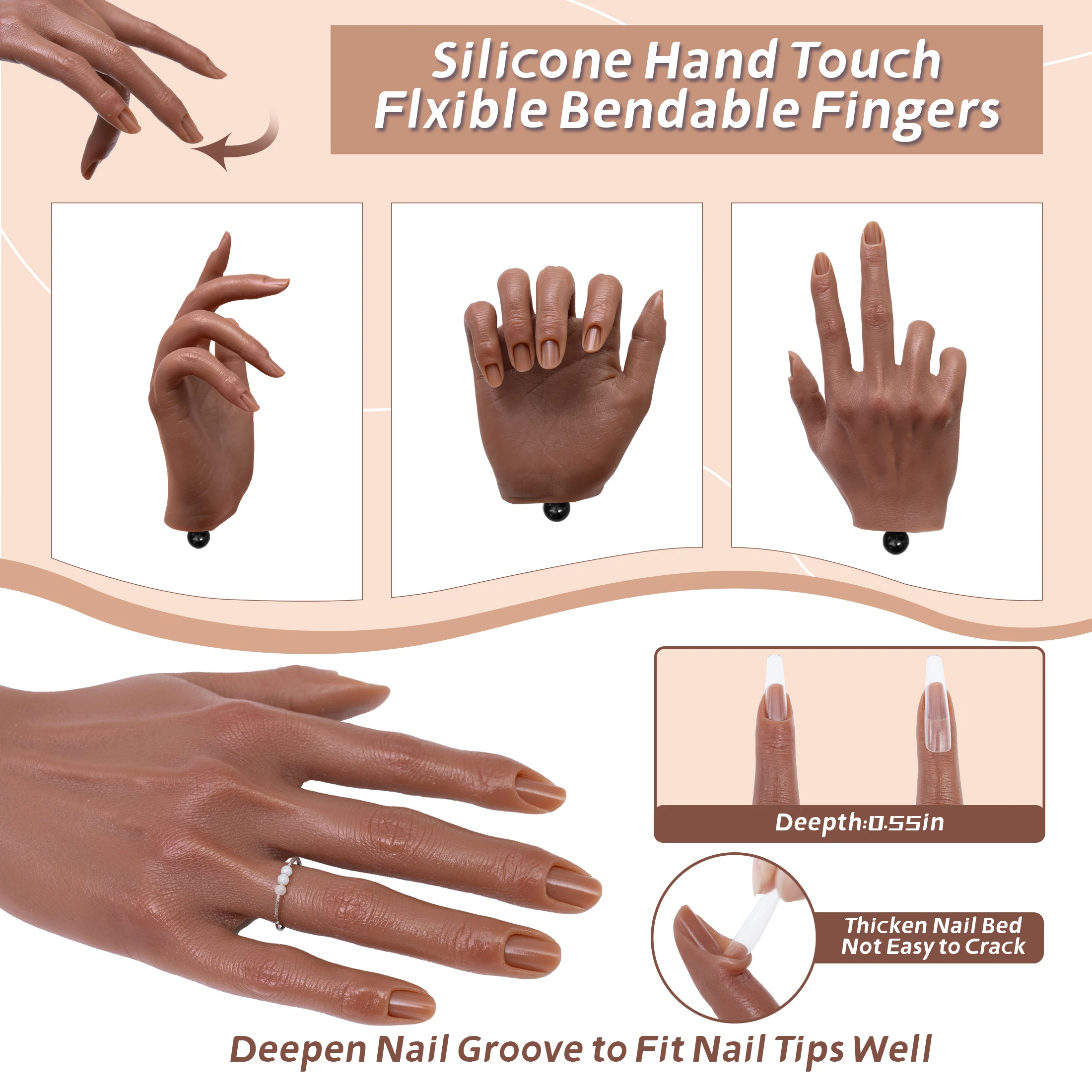 Veikmv Practice Hand for Acrylic Nails, 1:1 Silicone Flexible Fingers, Reusable Nail Training Hand, Halloween Gift Kit