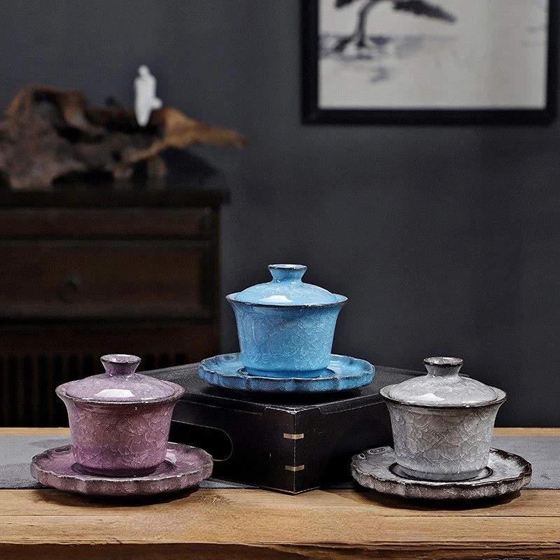 

Cover Bowl Gaiwan Tibetan Tureen Teaware Infuser Kung Fu Accessories Chawan Ice Cracked Cover Bowl Tea Maker Cup Vintage Ceramic