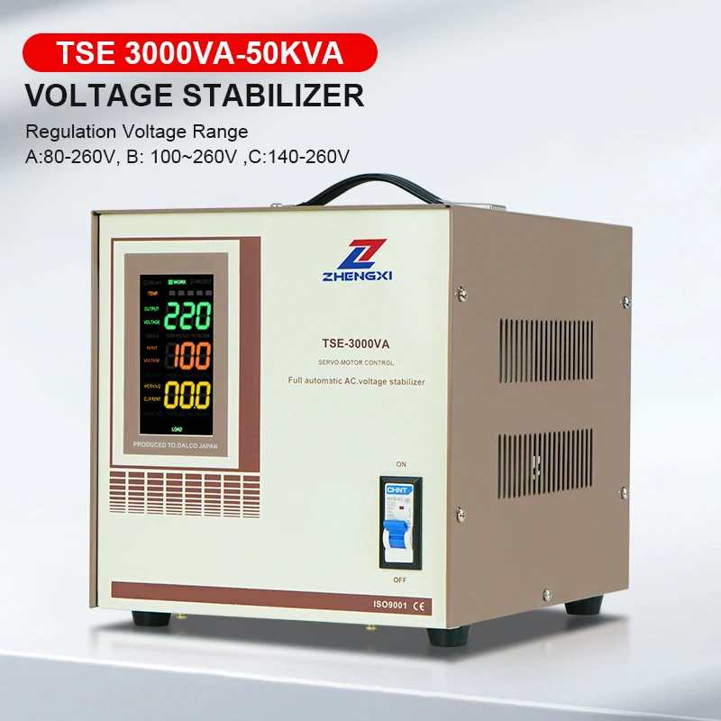 Eenfase Automatische Spanningsregelaar Stabilisator SVC 3KVA 5KVA 10KVA Servomotor Type Vol vermogen 220V AC Spanningsbeveiliging