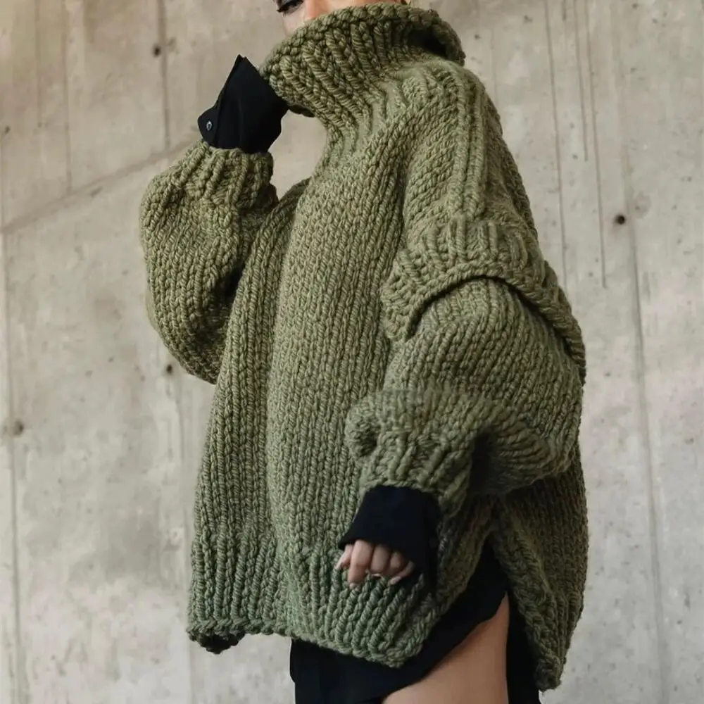 Women's 2025 New European American Oversized Turtleneck Sweater - Amazon Cross-Border Puffy Long Sleeve Knit Top