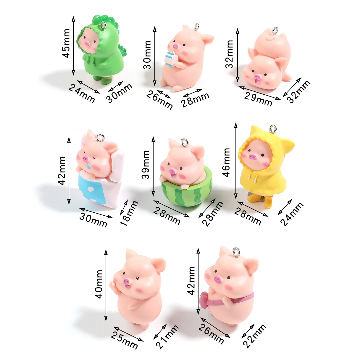 20Pcs 3D Kawaii Pig Charms Resin Cute Cartoon Animal Resin Pendant Keychains Bag Accessories for DIY Crafts Jewelry Make