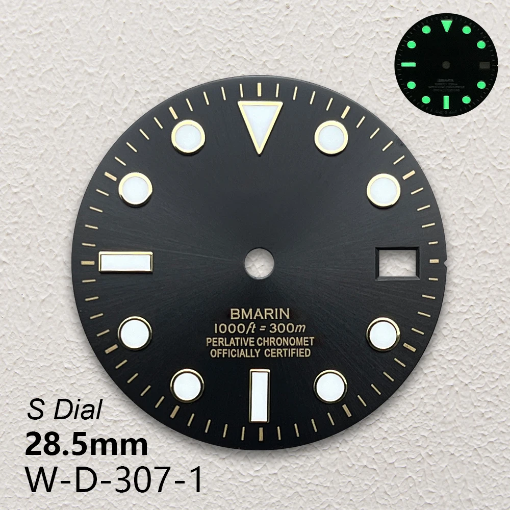 28.5mm logotipo s sub sunburst dial caber nh35/nh36/4r/7s movimento japonês verde luminoso acessórios de modificação de relógio de alta qualidade