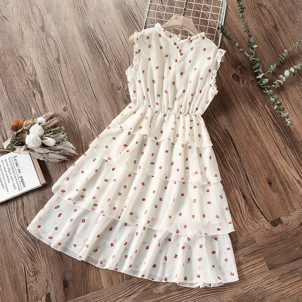 Baby Kids Dresses for Girls Clothes Teenagers Summer Chiffon Sleeveless Strawberry Print Princess Party Outfits Children Costume