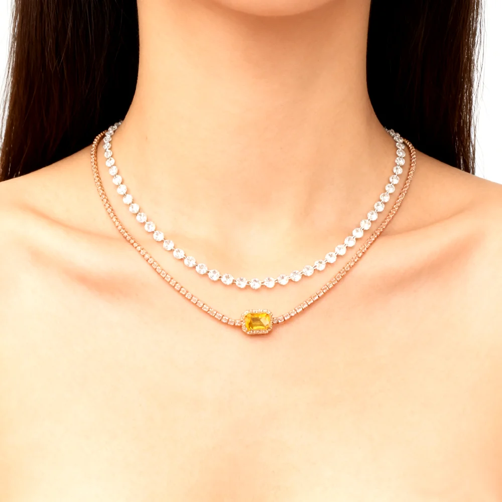 Luxury Fashion 5A Sparking Bling Round CZ Tennis Chain Link Women Necklace Adjustable Two Tone Color Choker Jewelry