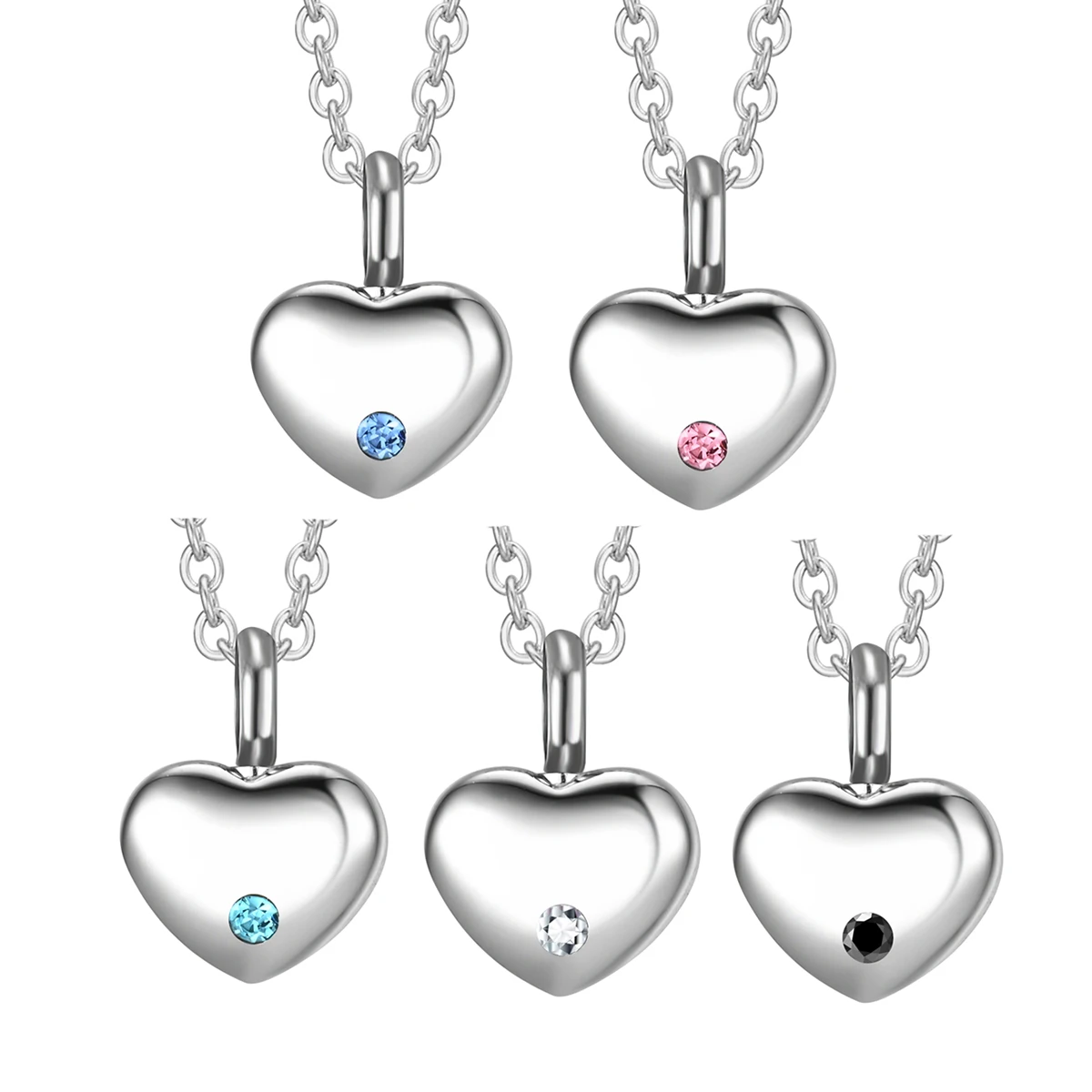 Classic Crystal Mini Heart Cremation Urn Necklace Funnel Fill Kit Keepsake Memorial Ashes Stainless Steel Pendant