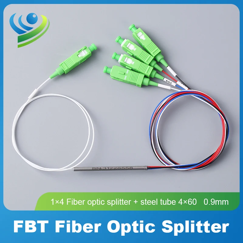 SC/APC SC/UPC FC/APC 1x4 FBT Splitter 0.9mm Steel Tube 4x60 Fiber Optic Splitter with Optical Fiber Connector