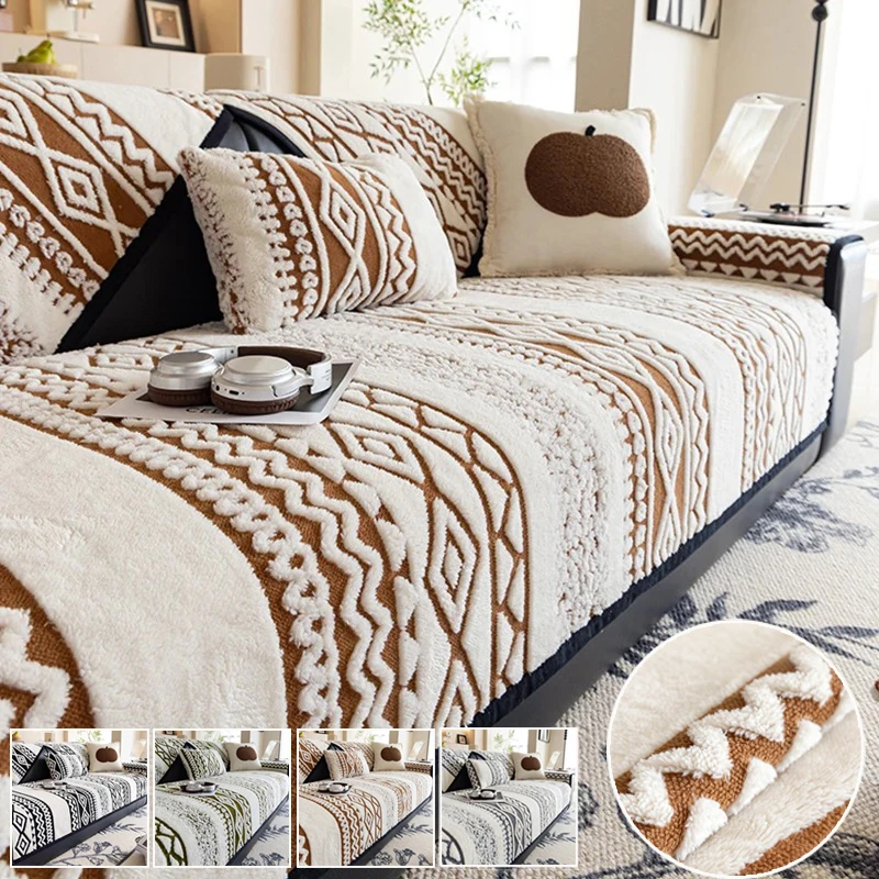 

1PC Bohemian Style Short Plush Thicken H Sofa Seat Cover Plush Sofa Towel,Non-slip Couch Slipcovers Sofa Mat for Living Room쇼파패드