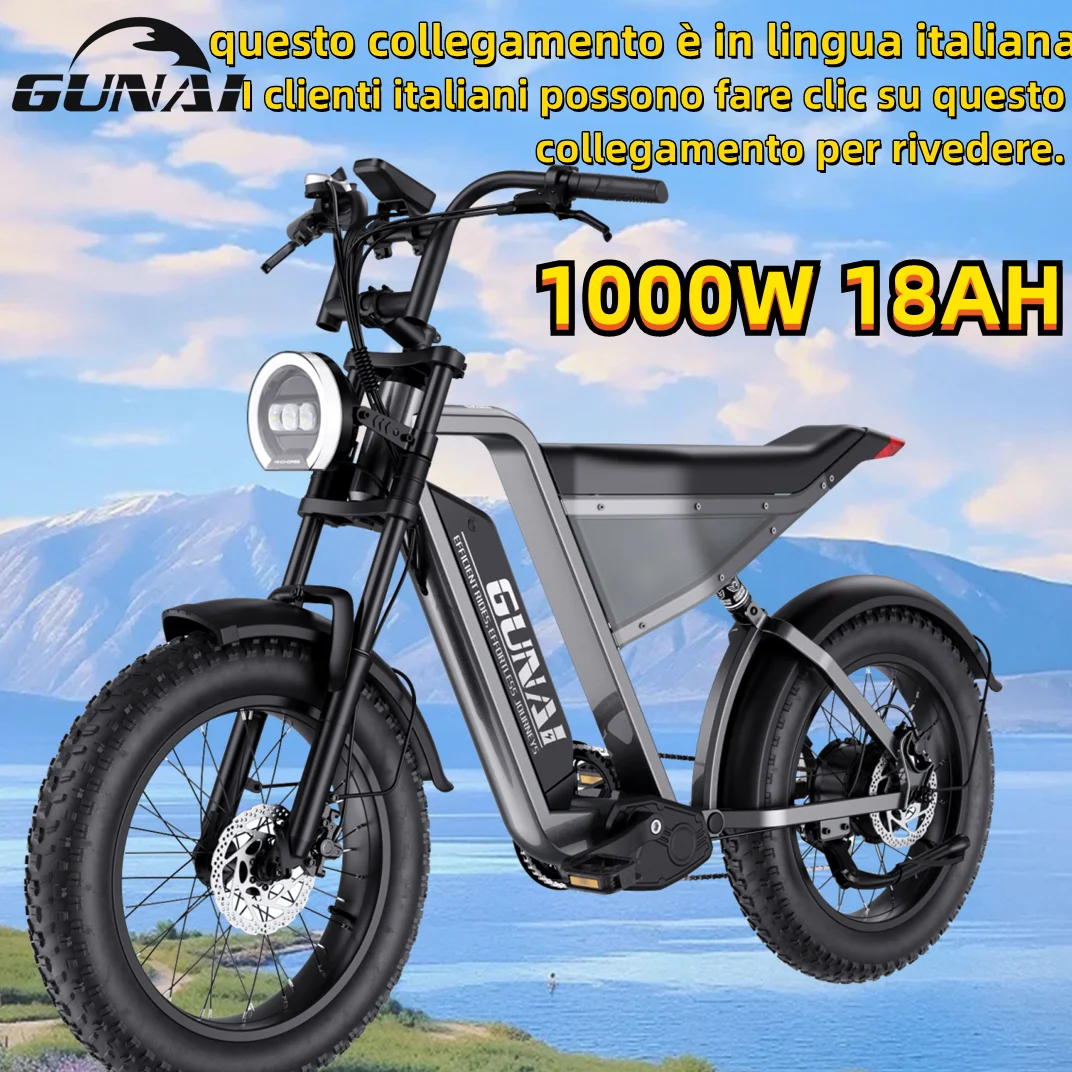 GUNAI-Y 1000W Electric Bicycle 7Speed 20*4Inch Fat Tire Electric Bike 60KM/H 48V 18AH Battery Mountain Adult Bike, 100KM Mileage