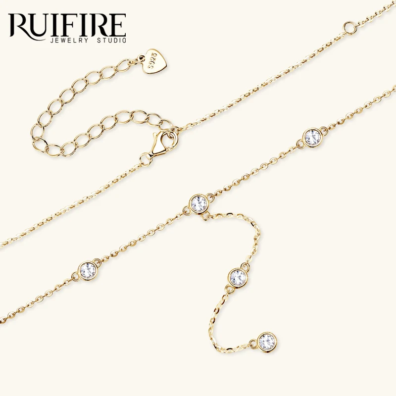 RUIFIRE S925 فضة مويسانيتي قلادة قلادة سلسلة طويلة قطرة للنساء الذكرى عيد ميلاد غرامة مجوهرات هدايا GRA