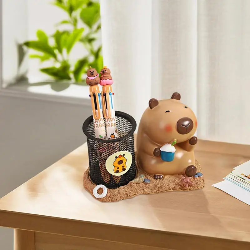 Capybara Pencil Box Metal Mesh Animal Pen Stand Cartoon Animal Pencil Box Iron Mesh Workplace Pen Stand Animal Figure Pencil